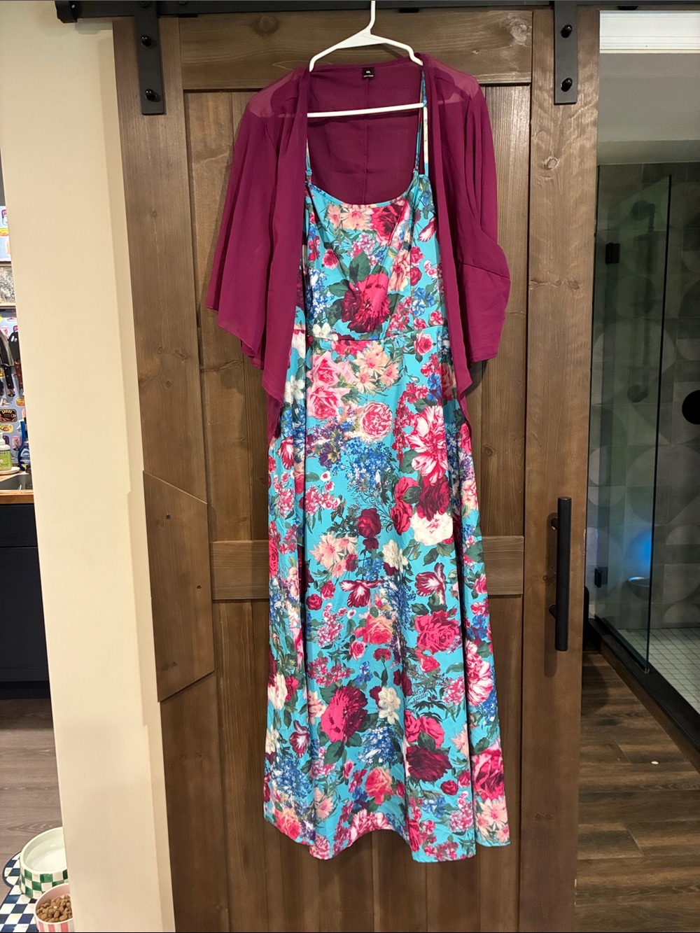 Floral Maxi Dress with Burgundy Shrug 4X